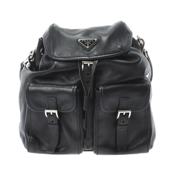 Prada Metal Fittings Soft Calf Shoulder Bag Black Silver - Picture 1 of 9